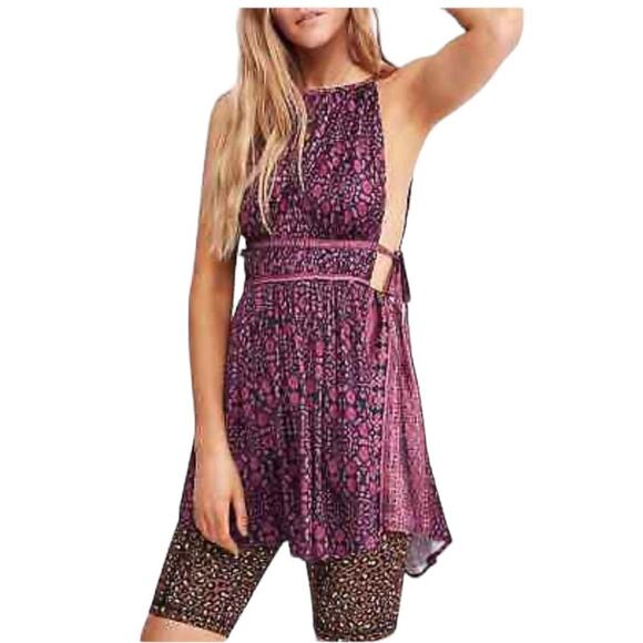 Free People Womens Boho Silky Mid Summers Day Halter Tunic Top Dress Size Small - Picture 1 of 10